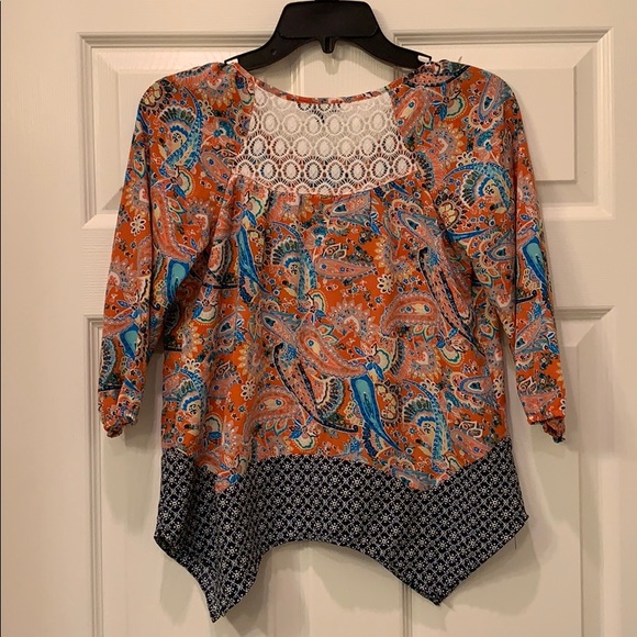 Orange/Blue Girls Handkerchief Hem Shirt - Picture 7 of 8